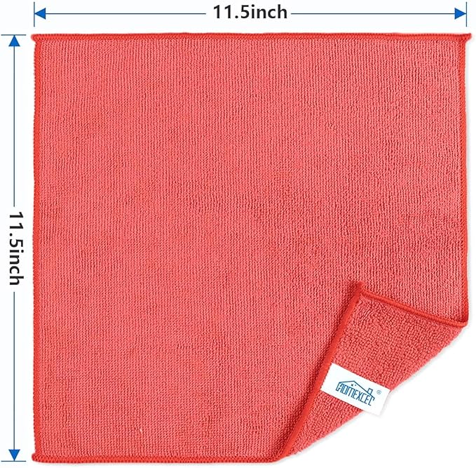 HOMEXCEL Red Microfiber Cleaning Cloth 100 Pack, Microfiber Towel for Cars, Lint Free, Scratch-Free, Highly Absorbent, and Cleaning Rags for House, Window and Glass, Cars, TV Screen 11.5 X11.5 inch