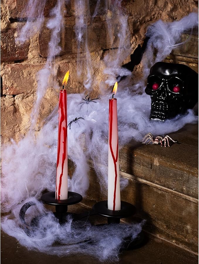 CANDWAX 8 inch Blood White Taper Candles Set of 4 - Smokeless Dripless Scentless Candlesticks - Perfect as Halloween Décor and as Household Dinner Table Centerpiece Candle Sticks