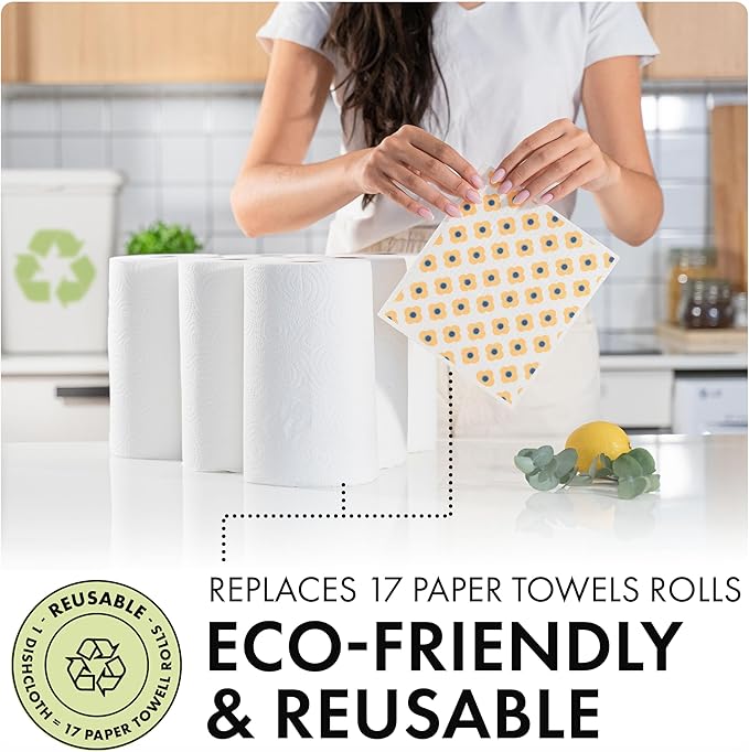 SUPERSCANDI 5 Pack Swedish Dishcloths for Kitchen - 100% Biodegradable & Compostable | Reusable Paper Towels Washable, Food-Safe & Without Plastic - Dish Rags Suitable for Any Surface | Scandi Design