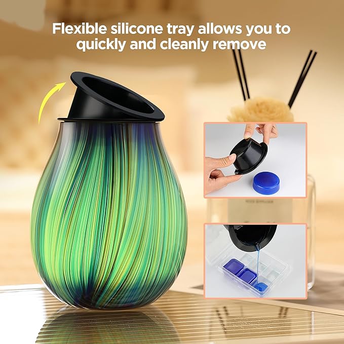 Inrorans Glass Electric Wax Melt Warmer Oil Burner with Stable Heating PTC Reusable Silicone Tray 7 Colorful Changing Led Light Night Light Scent Warmer for Home Fragrance Warmers-Blue Silk Timer