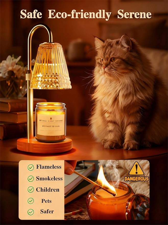 Candle Warmer Lamp with Dimmable Light & Timer, Adjustable Height Flameless Electric Wax Melter for Scented Jar Candles, Gifts for Women and Moms, Housewarming Birthday New Home Decor,Includes 2 Bulbs