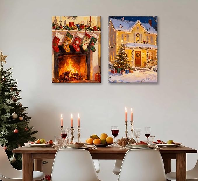 Paint by Number Kit for Adults & Kids, 2 Pack Christmas Scenes 16x20 Inch Unframed, DIY Acrylic Painting Kit with Brushes & Paints, Festive Home Art Decor