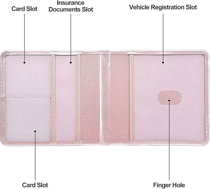 HerriaT Car Registration and Insurance Card Holder - Leather Vehicle Glove Box Automobile Documents Paperwork Wallet Case Organizer for ID, Driver's License, Key Contact Information Cards - Men&Women