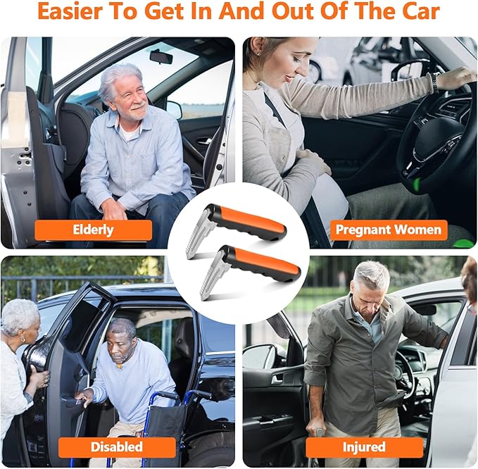 Kaiedos Car Door Handle for Elderly, 3-in-1 Car Handle Assist for Seniors, Portable Auto Cane Vehicle Support Handle, 500 lbs Capacity, Non-Slip Door Assist Bar (Orange, 2-Pack)