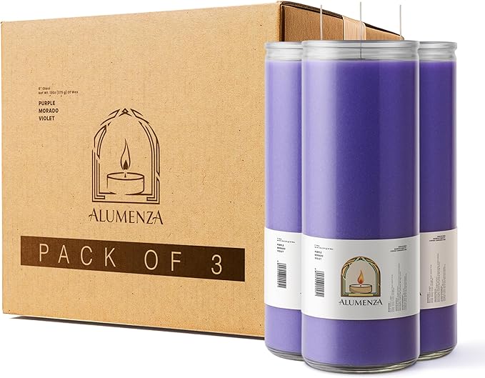 Bulk 6 Pack Purple 7 Day Candles in Glass Jar – Paraffin Wax, Clean Burning Unscented | Large & Tall Devotional Prayer Pillar Candles for Home, Memorial, Spells, Long Lasting