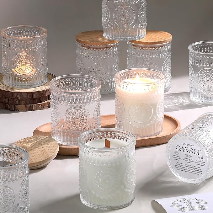 DARJEN 10 Pack Clear Candle Jars for Making Candles- 7.5 OZ Empty Glass Candle Making Jars with Bamboo Lids and Labels, Candle Making Supplies Candle Containers for Home DIY