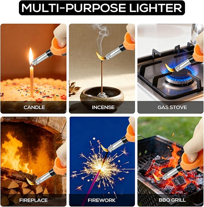 Navpeak Mini Handy Candle Lighter with Extended Wand, Safety Lock, Butane Gas Refillable, Lighters for Candle Kitchen Stove Outdoor BBQ Grill Fireplace, 5 Pack (Butane Included) (5 Pack lighters)