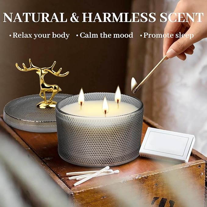 Sandalwood Scented Candle Gift for Women - 10.58 oz 3 Wicks Natural Soy Wax Large Candle, 50-Hour Burn Time Aromatherapy Candle for Home & Relaxation, Valentines Day Gifts for Women