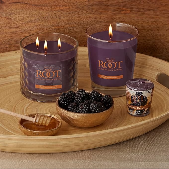Root Candles Scented Candles Honeycomb Beeswax Blend Premium Handcrafted Candle, 12-Ounce 3-Wick, BlackBerry Honey