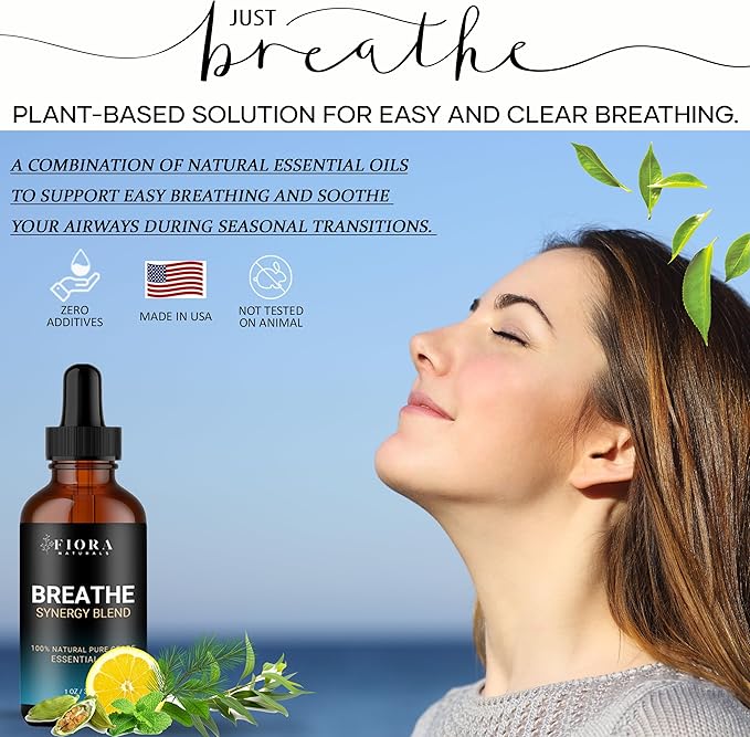 Breathe Essential Oil for Diffuser - Essential Oil Blend with Eucalyptus, Peppermint and Tea Tree, Breathe Easy Essential Oil for Humidifier, Rub, and Aromatherapy 1 fl oz