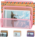 EASEPRES Desk Mail Organizer, Office Small Desktop Metal Mesh Envelope Letter Sorter Paper File Holder Organizer with 3 Vertical Upright Compartments, Pink 1 Pack