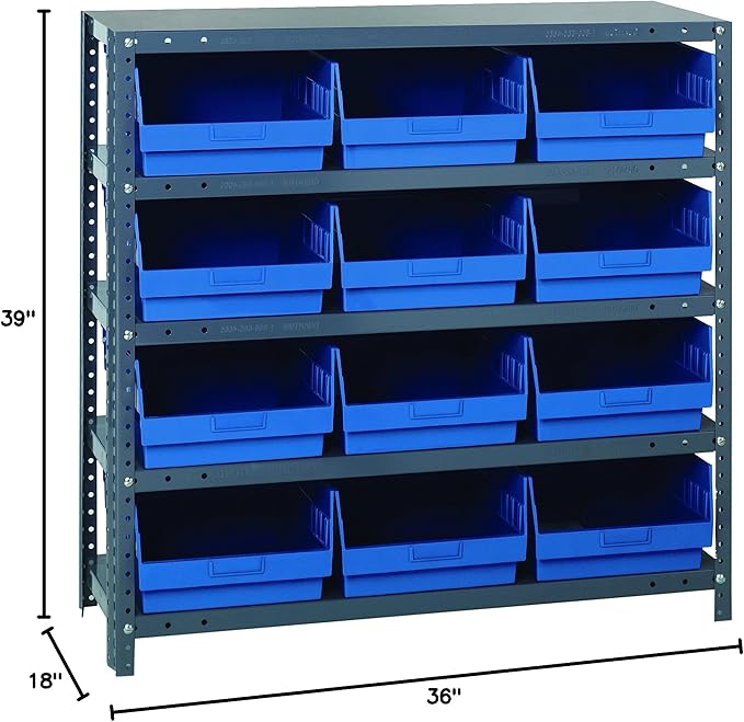 Quantum Storage Systems 1839-210BL Store More Steel Shelving Unit with 6" Shelf Bins, 18" D x 36" W x 39" H, Blue