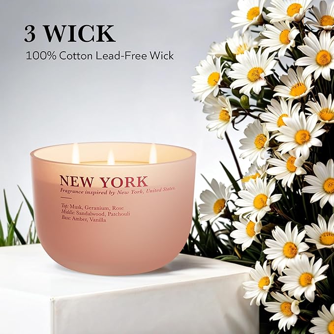 Amber Musk Scetned Candles, 3 Wick Natural Candles Non Toxic for Home Scented, 16 oz Aromatherapy Candle Long-Lasting Clean Burn Gift-Ready for Autumn Hosting | Seasonal Home Décor