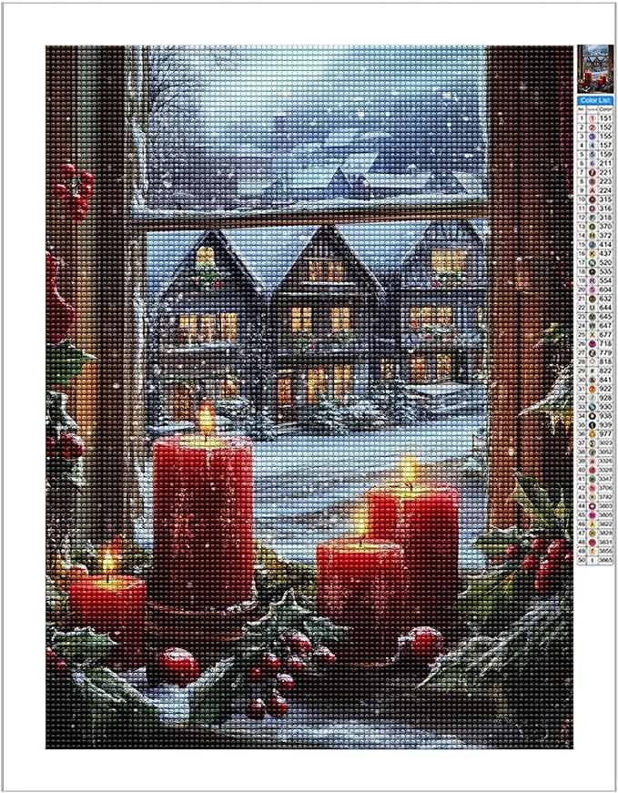 TMOLZ Holly & Berry Window Scene Diamond Set - 5D Romantic Wall Art for Couples, Festive Home Decor Craft Kit - 20x20 Inch