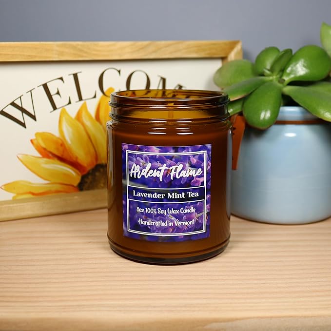 Candles | Lavender Mint Tea | 100% Natural Soy Wax Candle for Home Decor | Highly Scented | Premium Fragrance | Handmade in Vermont, USA | 8 oz | Long Lasting | Gift for Women and Men