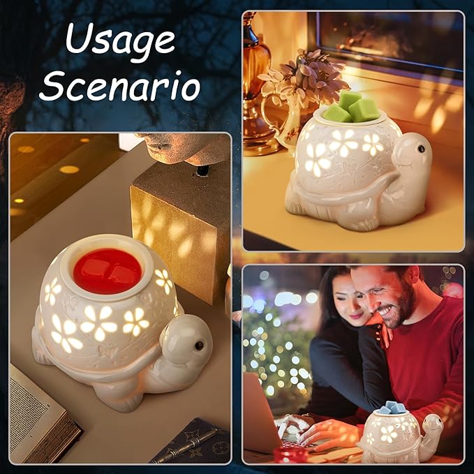 LESES Electric Wax Melt Warmer, Turtle Ceramic Wax Warmer Burner for Scented Cubes, Candle Wax Melter with 2 Light Bulbs Fragrance Oil Warmer for Home Bedroom Aromatherapy Gifts for Mom Grandma