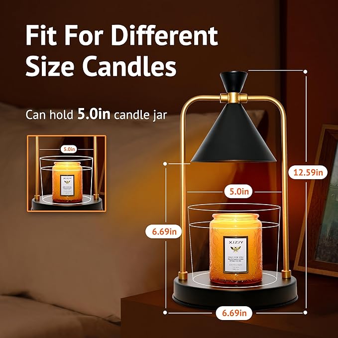 XJZJY Candle Warmer Lamp with Timer Dimmer,Unique Birthday Gifts for Women Mom,House Warming Gifts New Home Room Decor,Wax melt Warmer for Scented Wax Jar Candles,Black-Large