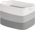 Goodpick Large Woven Basket, Rectangle Rope Storage Baskets for Organizing, Blanket Basket with Handles for Living Room, Nursery, Gradient Gray, 18 x 14 x 12 Inches