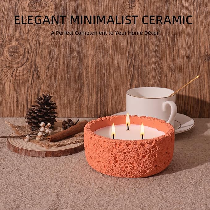Viyffo 20oz Large 3 Wick Warm Orange Scented Candle – Vanilla Spice Romance, Non Toxic Soy Candle for Women, Matte Ceramic Jar, Luxury Home Fragrance, Elegant Décor & Premium Valentines Day Gift