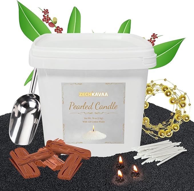 Sandalwood Scented Black Pearled Candle 70.5oz Luxury Sand Candle Granulated Wax - 120 Cotton Wicks – Wax for Candle Making Decorative Candles Smooth and Clean Burning Lasts up to 400 Hours