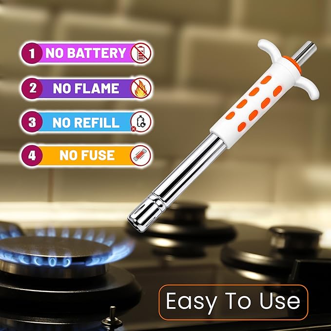 Easy Grip Premium Waterproof Stainless Steel Matt Finish Regular Gas Lighter for Gas Stove, Restaurants & Kitchen Use (Orange)