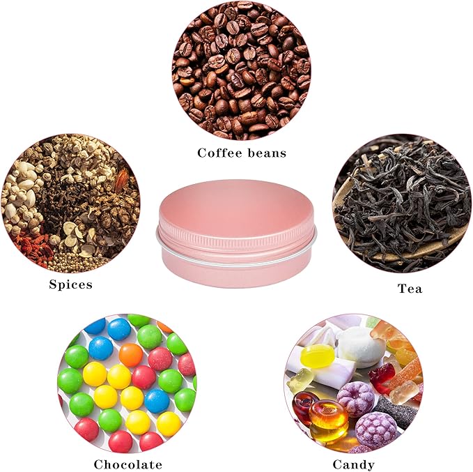 36 Pieces 2 oz Tins with Lids, Aluminum Rose Gold Candy Containers with White Labels, Small Empty Tin Cans Travel Storage Tin Jars for Candles, Lip Balm, Jewelry or Crafts