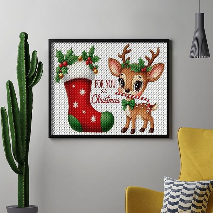 AIVKIEJK Diamond Painting Kits for Adults - Deer Sugar Bell Holiday Christmas Painting DIY 5D Full Drill Diamond Dots Paintings with Diamonds Gem Art and Crafts Home Decor 16"x20"