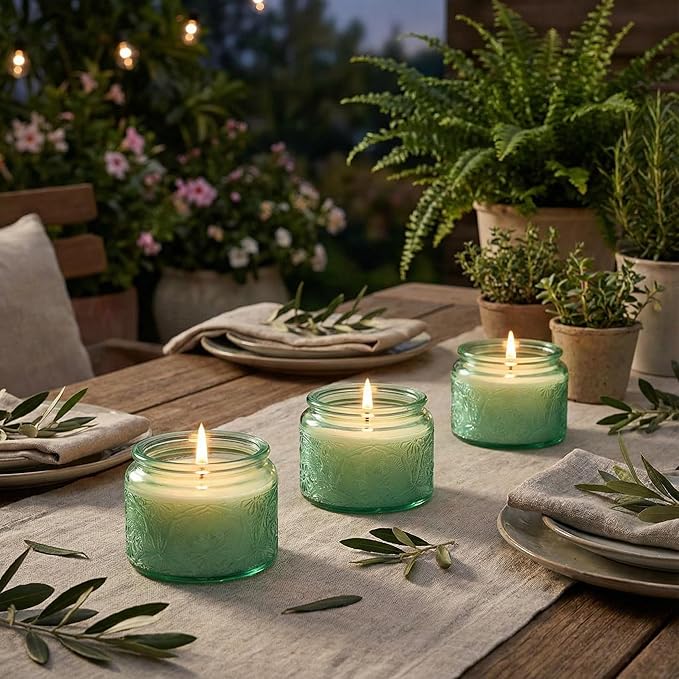 18-Pack 4oz Embossed Glass Candle Container with Bamboo Lids and Labels, Green Candle Jars for Making Candles, Mandala Design