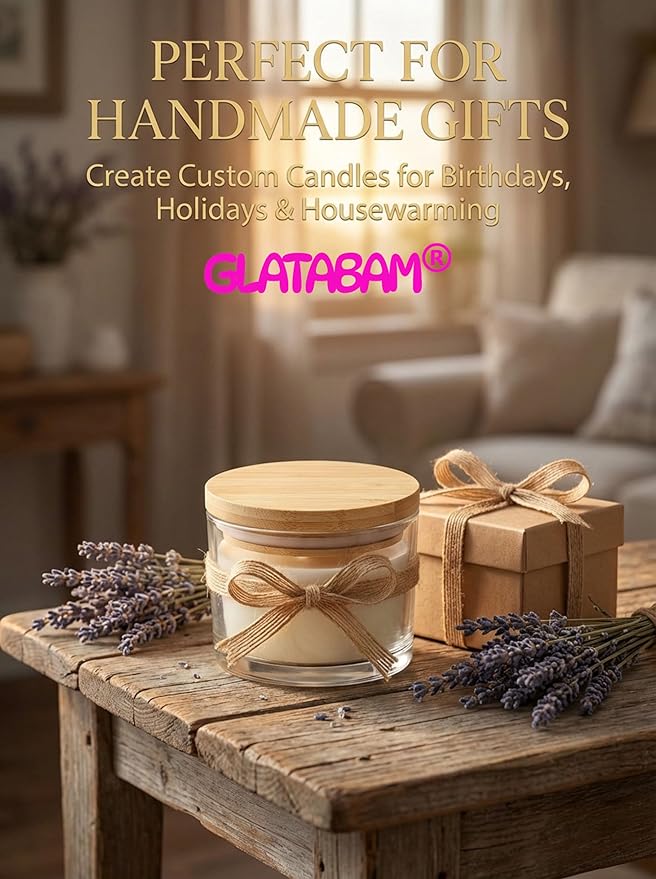 GLATABAM 4 OZ Candle Jars 12 Pack - Bulk Glass Candle Making Jars with Bamboo Lids & Labels, Heat Resistant Empty Reusable Candle Vessel for Containers(Clear)