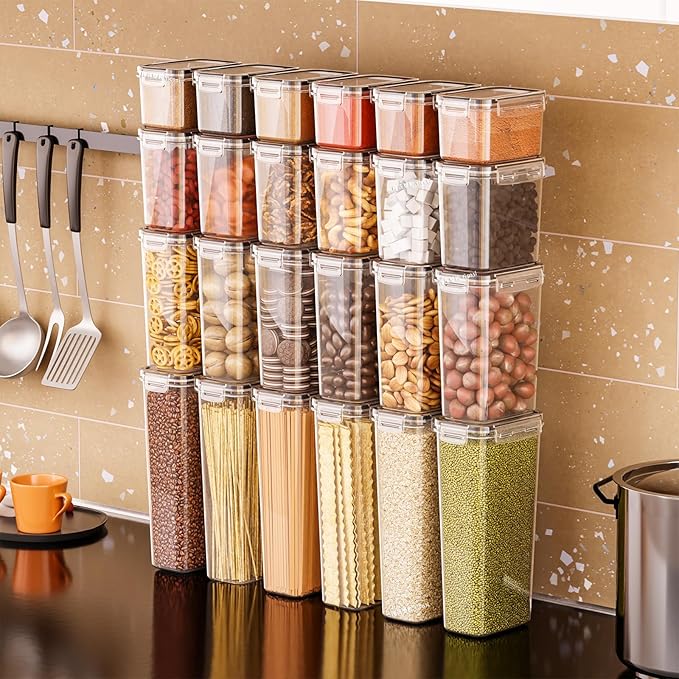 Yieach Air Tight Pantry Storage Containers - 24 PCS With Label - BPA Free Plastic Airtight Food Storage Containers with Lids for Dry Foods,Chip,Grain,Sugar,Flour and Kitchen Cereal Containers Storage