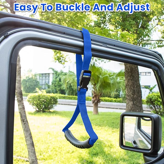E-cowlboy Auto Cane Grab Handle - Adjustable Standing Aid Safety Portable Vehicle Support Bar With Nylon Grip - Mobility Assist Device (Blue 2 Pack)