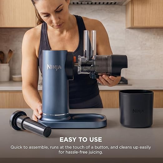 Ninja NeverClog Cold Press Juicer | Powerful Electric Slow Masticating Juicer with Pulp Control | XL Capacity | 24 oz. Juice Jug & 36 oz. Pulp Container | Dishwasher Safe | Navy | 150W | JC151NV