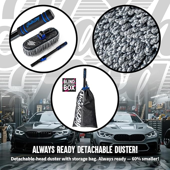 Flash Dog Car Duster Exterior Scratch Free, Waterless Cleaning Brush for Car Truck RV Boat, Gifts for Men Women, Storage Bag & Air Freshener - Extendable Microfiber Duster & Mini Interior Brush