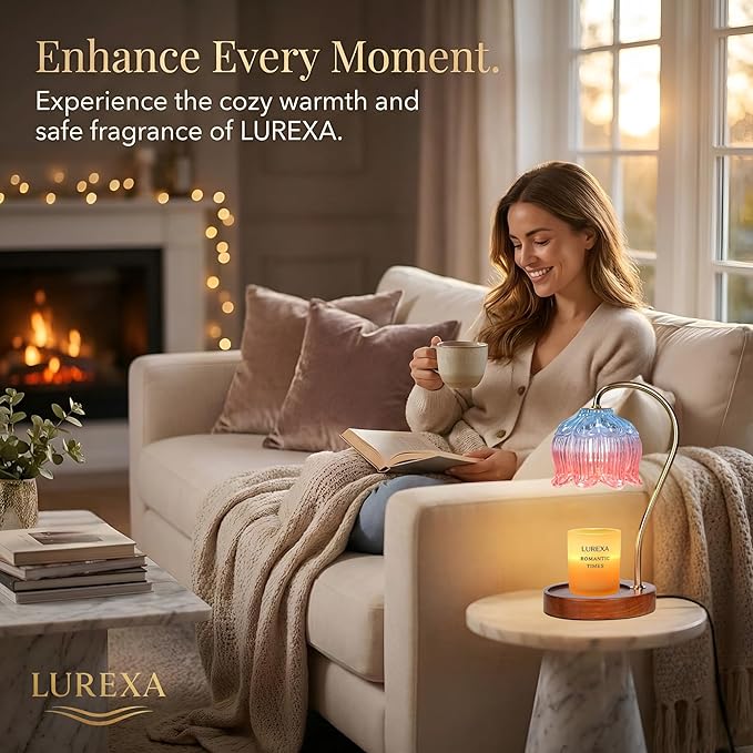 Candle Warmer Lamp with Timer, Dimmable Wax Melt Lamp for Large & Standard Jar Candles, Includes 2 GU10 Bulbs, Elegant Vintage Home Decor Gift for Women & Mom (A1-Blue Pink Lotus)