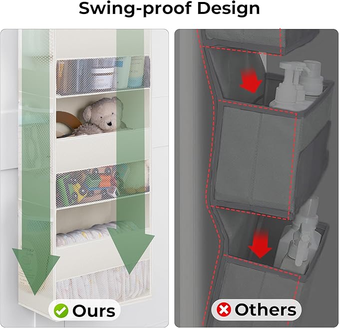 GRANNY SAYS Over the Door Organizer, 4-Shelf Behind the Door Storage with 6 Pockets and Clear Window, Waterproof Anti Tilt 35lb Large Capacity Hanging Organizer for Baby Diapers, Toys, Beige