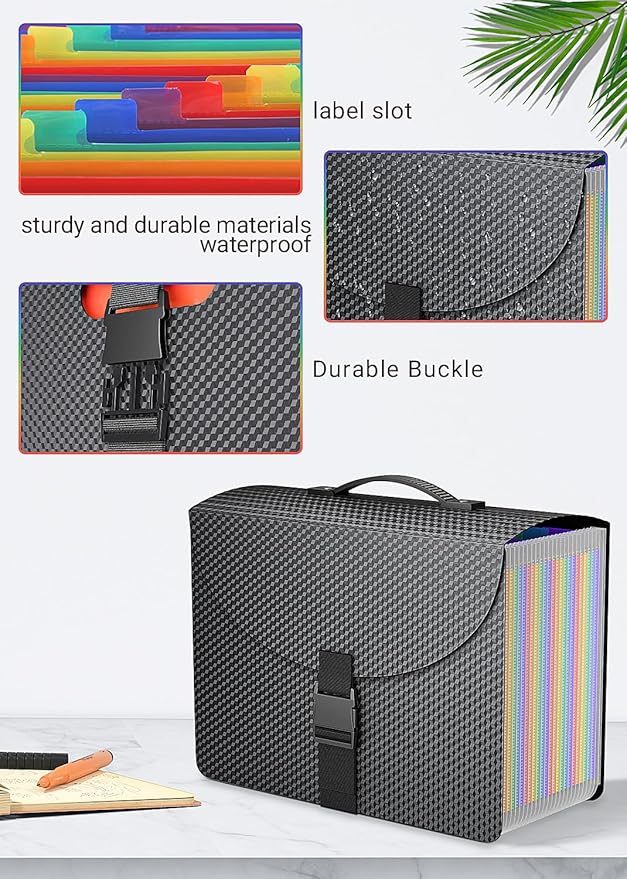 TOPCJ 25 Pockets Expanding File Folder with Handle,Expandable File Organizer,Portable Accordion File Organizer A4 Letter Size,Adjustable Strap,Perfect Filing Folders for Documents,Colored Tabs