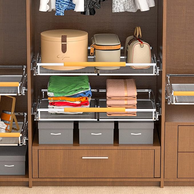 Pull Out Drawer Cabinet Organizer, Expandable Slide Out Storage Shelves - Heavy Duty, Durable and Smooth Slide-Out (1, 2Pack - W:16.3"~26.3", D: 17.2")