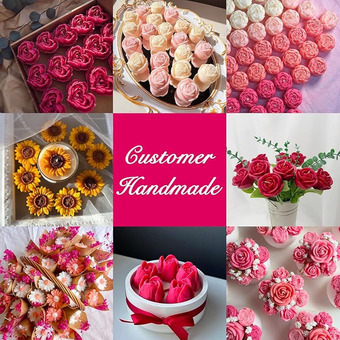 9 PCS Flower Candle Resin Molds,3D Heart Rose Tulip Daisy Peony Silicone Molds for Candle Soap Chocolate Making Valentine Mother Day Silicone Mold Rosas Silicona para Velas