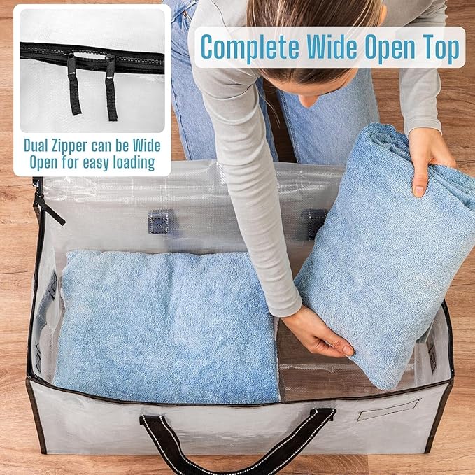 VENO 8 Pack Heavy Duty Moving Bags, Clear Storage Bags for Clothes and Comforters, College Dorm Essentials Packing Supplies, Foldable Boxes Alternative (Clear, 8 Pack)