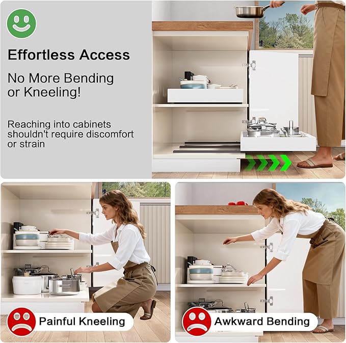Pull out Cabinet Organizer,Extendable (12"-20") Heavy-Duty Pull-Out Drawers – Secured with Nano Adhesive Tape, Ideal for Cookware Storage, for Kitchen Base Cabinets (21" Dx12-20" W(1 Pack))