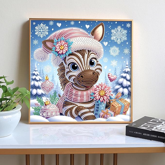 antor Diamond Art Painting Kits for Adults Christmas Zebra, 5D Special Shape Diamond Art Kits for Beginners, Crystal Rhinestones Diamond Art Painting for Home Wall Christmas Decoration Gift 12×12inch