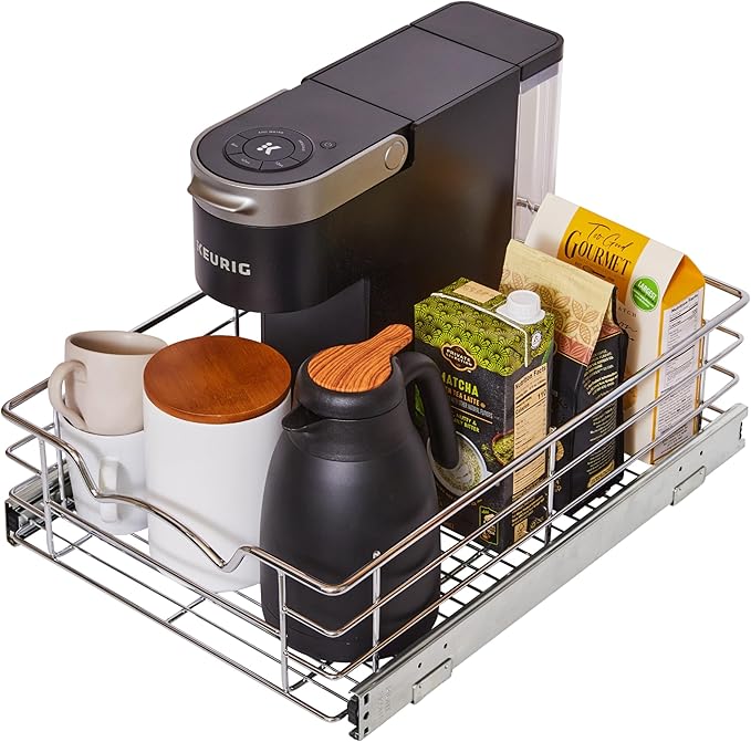 HOLDN’ STORAGE Pull Out Cabinet Organizer, Slide Out Drawer for Kitchen Cabinets & Pantry, Roll Out Shelf for Pots, Pans & Under Sink Storage, Heavy-Duty Full-Extension, 14"W x 21"D x 5"H