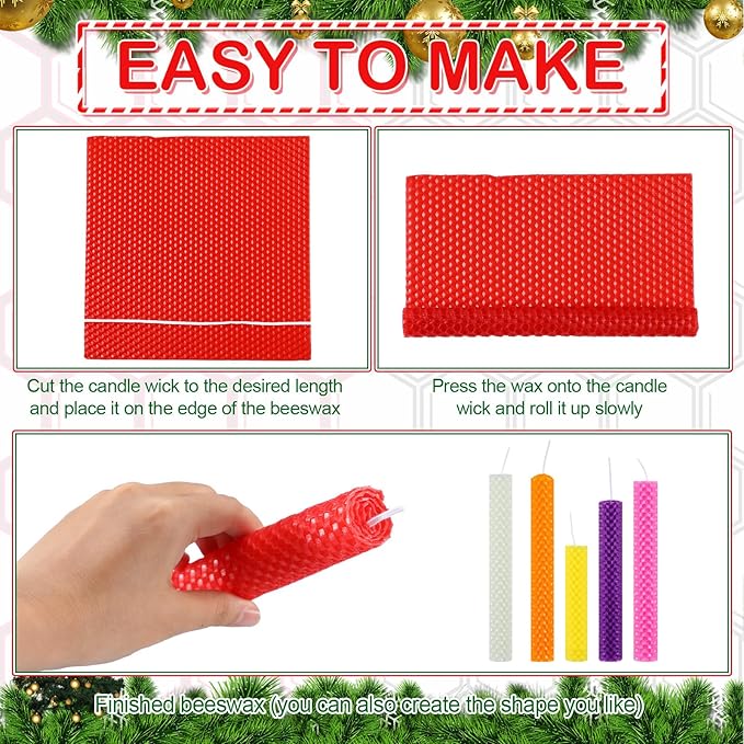 Moinchore 24 Pcs Beeswax Candle Making Kit, 8 x 8 Inch Vibrant Colors Beeswax Sheet for Candle Making with 1 Roll Cotton Wick, DIY Craft Rolling Supplies for Christmas Handmade Crafts Gift(Multicolor)