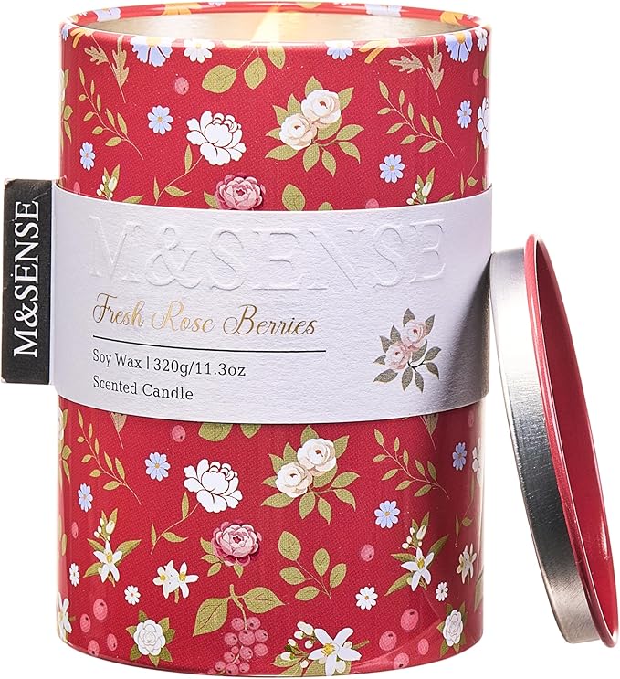 M&SENSE Spring Candle 11.3 oz,Fresh Rose Berries Scented Candle, Non-Toxin Soy Wax for Home Scented, Floral Candles Gift for Women, Up to 70 Hours Burning Long-Lasting Fragrance