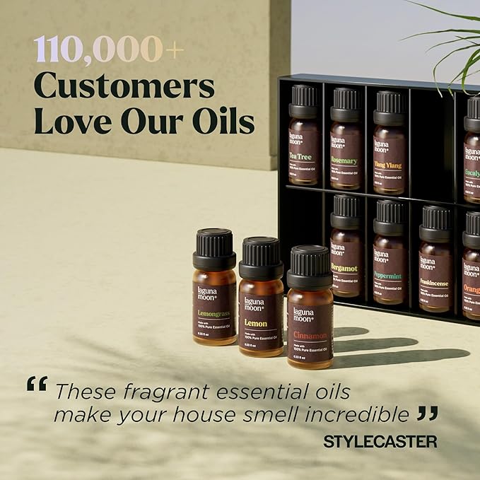 Lagunamoon Essential Oils Set - 12 Piece Premium Grade Home Essentials Oils - for Diffusers, Fragrance, Scents for Candle Making - Natural Aromatherapy Oils for Cars & Home Products, Room Sprays