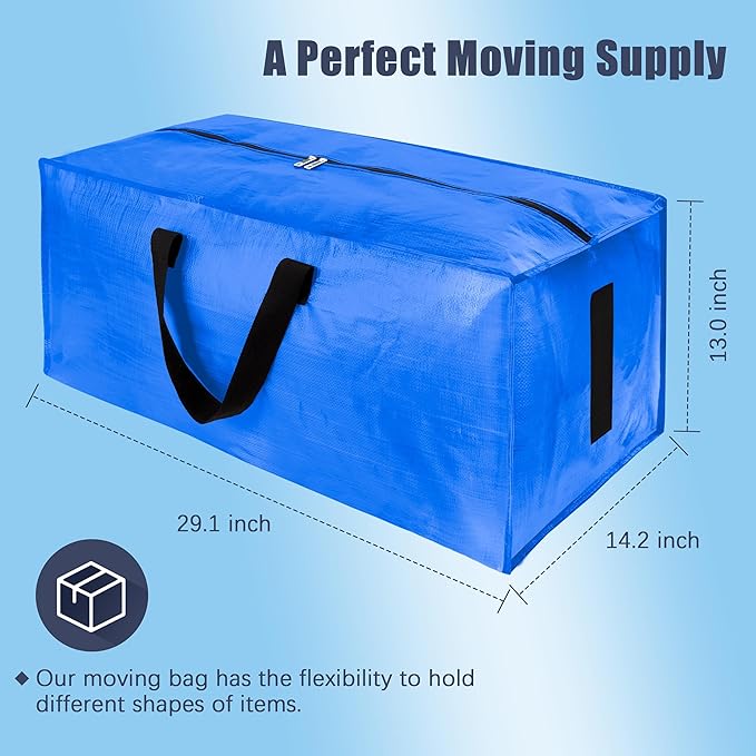 HOMESURE 12 Pack Large Strong Moving Bags with Zippers & Carrying Handles - Water-Resistant - Heavy Duty Storage Tote for Space Saving, Fold Flat, Alternative to Moving Box (Multicolored)