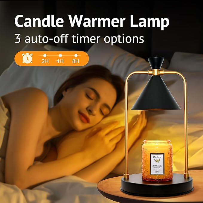 XJZJY Candle Warmer Lamp with Timer Dimmer,Unique Birthday Gifts for Women Mom,House Warming Gifts New Home Room Decor,Wax melt Warmer for Scented Wax Jar Candles,Black-Large