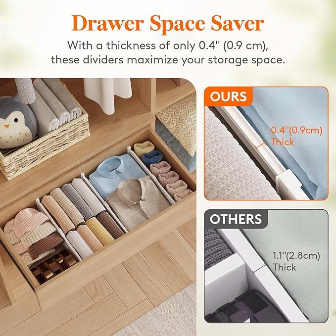 Lifewit 4" Tall 16 Pack Drawer Dividers, 27-42cm/10.5-16.5" Expandable Drawer Divider for Clothes, Adjustable Dresser Drawer Organizers, Drawers Separators for Dresser/Bathroom/Closet/Kitchen White