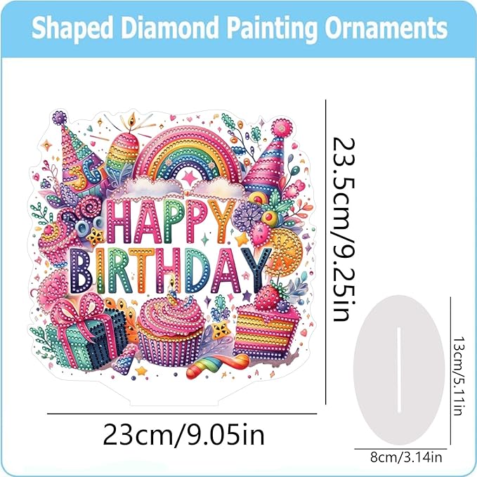 ARTopet DIY Diamond Desktop Ornament PET Irregular Shape Special Shaped Crystal Double Sided Pattern Single Sided Diamond Art Painting Tabletop Home Ornaments Decor-Happy Birthday