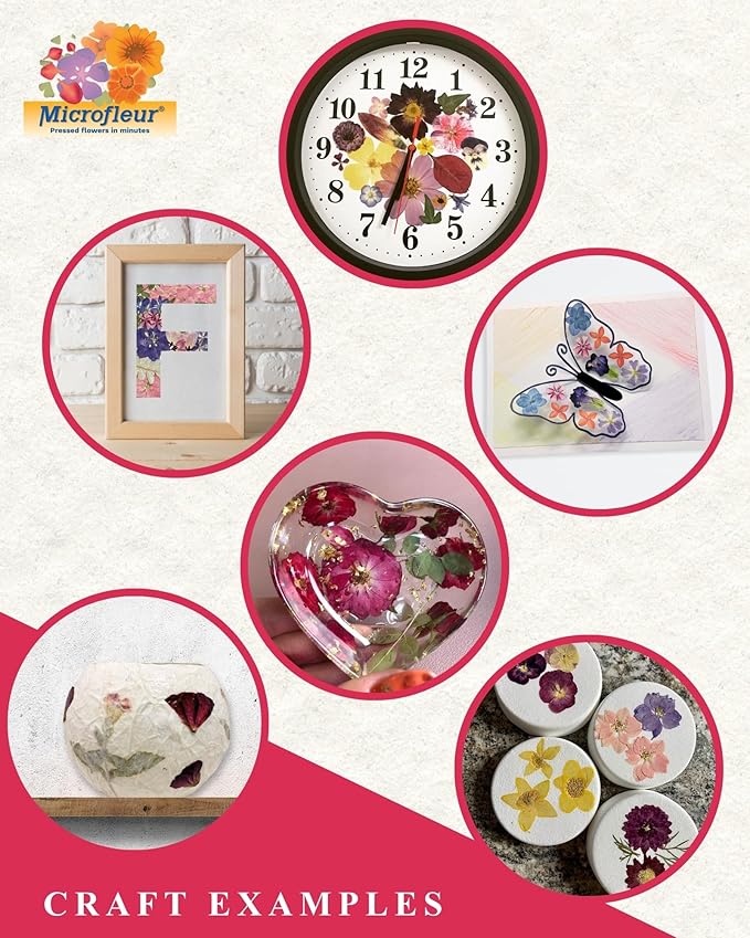 Microfleur Flower Preservation Press Kit, Portable Quick & Easy for Pressed Flowers, Craft Flower Press Kit, Pressing Dry Bouquet & Leaf, Washable Cloth for Lasting Color Fits Most Microwave, 9" 23 cm